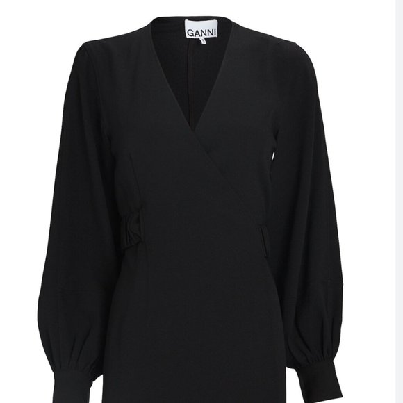 Ganni NWT Crepe Black wrap dress Size 36 US Small - Picture 6 of 11